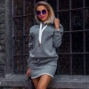 Adın Gri Kanguru Cepli Kapşonlu Iki Iplik Kumaş Mini Sweat Elbise