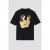 Anneler Günü Hediye Anne Kız Temalı Baskılı Oversize Bisiklet Yaka T-shirt - Siyah
