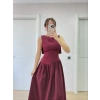 Arkası Kanatlı Uzun Elbise- Bordo