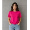 Basic Pamuklu Tişört Bisiklet Yaka Düz Renk Relaxed Fit T-Shirt - Fuşya