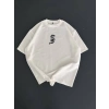Baskılı Oversize Bisiklet Yaka T-shirt - Beyaz