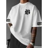Baskılı Oversize Bisiklet Yaka T-shirt - Beyaz