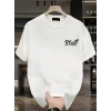 Baskılı Oversize Bisiklet Yaka T-shirt - Beyaz