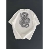 Baskılı Oversize Bisiklet Yaka T-shirt - Beyaz