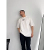 Baskılı Oversize Bisiklet Yaka T-shirt - Beyaz