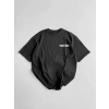 Baskılı Oversize Bisiklet Yaka T-shirt - Siyah
