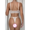 Beyaz Transparan Tül Bralet Tanga İç Giyim Takımı TM1388