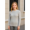 Bisiklet Yuvarlak Yaka Triko Kazak Pamuklu Kalın Fitilli Dokuma, Regular Fit Uzun Kollu Kışlık Model - Gri