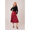 Çan Kesim Midi Bordo Saten Etek