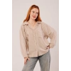 Çizgi Detaylı Cepli Camel Gömlek
