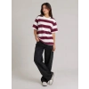 Çizgili Oversize Tişört Bisiklet Yaka Kısa Kol Yazlık T-Shirt - Bordo