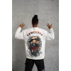 Erkek 3 İplik Gangster Baskılı Sweatshirt - Beyaz