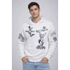 Erkek 3 İplik Pamuklu Kapüşonlu Baskılı SweatShirt Hoodie - Beyaz