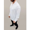 Erkek Aerobin Kumaş Oversize 4 Mevsim Uzun Kollu Rahat Kalıp Gömlek - Beyaz