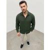 Erkek Aerobin Kumaş Oversize 4 Mevsim Uzun Kollu Rahat Kalıp Gömlek - Haki