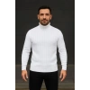 Erkek Balıkcı Yaka Bağazlı Triko Kazak Pamuklu Kalın Fitilli Dokuma, Regular Fit Uzun Kollu Kışlık Model - Beyaz