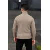 Erkek Balıkcı Yaka Bağazlı Triko Kazak Pamuklu Kalın Fitilli Dokuma, Regular Fit Uzun Kollu Kışlık Model - Bej