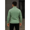 Erkek Balıkcı Yaka Bağazlı Triko Kazak Pamuklu Kalın Fitilli Dokuma, Regular Fit Uzun Kollu Kışlık Model - Mint Yeşili