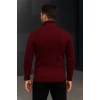 Erkek Balıkcı Yaka Bağazlı Triko Kazak Pamuklu Kalın Fitilli Dokuma, Regular Fit Uzun Kollu Kışlık Model - Bordo