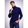 Erkek Balıkcı Yaka Bağazlı Triko Kazak Pamuklu Kalın Fitilli Dokuma, Regular Fit Uzun Kollu Kışlık Model - Lacivert