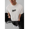 Erkek Baskılı Oversize T-shirt - Beyaz