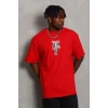 Erkek Baskılı T-Shirt Kısa Kol Bisiklet Yaka Regular Fit Rahat Kalıp Günlük Tişört - Kırmızı