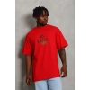 Erkek Baskılı T-Shirt Kısa Kol Bisiklet Yaka Regular Fit Rahat Kalıp Günlük Tişört - Kırmızı