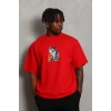 Erkek Baskılı T-Shirt Kısa Kol Bisiklet Yaka Regular Fit Rahat Kalıp Günlük Tişört - Kırmızı