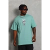 Erkek Baskılı T-Shirt Kısa Kol Bisiklet Yaka Regular Fit Rahat Kalıp Günlük Tişört - Mint Yeşili