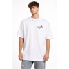 Erkek Bisiklet Yaka Baskılı Kısa Kollu Tişört Streetwear Günlük Basic Pamuklu T-shirt - Beyaz