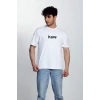 Erkek Bisiklet Yaka Kısa Kol Hav Baskılı T-shirt - Beyaz