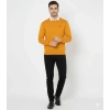 Erkek Bisiklet Yaka Nakış Işlemeli Triko Kazak Yumuşak Dokulu Pamuklu Ince Dokuma, Uzun Kollu Rahat Regular Kalıp - Turuncu