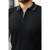 Erkek Çizgi Desenli Fermuar Yakalı Kısa Kollu Tişört