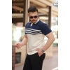 Erkek çizgi Desenli Yakalı Kısa Kollu T-shirt