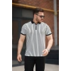 Erkek çizgili Fermuar Yakalı Kısa Kollu Tişört