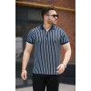 Erkek çizgili Fermuar Yakalı Kısa Kollu Tişört