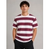 Erkek Çizgili Oversize Tişört Bisiklet Yaka Kısa Kol Yazlık T-Shirt - Bordo