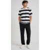 Erkek Çizgili Oversize Tişört Bisiklet Yaka Kısa Kol Yazlık T-Shirt - Siyah