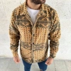 Erkek Desenli Düğmeli Polar Gömlek – Hardal Paisley Desen Yakalı, Uzun Kollu, Oversize Rahat Kalıp - Sarı
