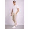 Erkek Diagonel Mikro Dokulu Duble Paça Cepli Pantolon Bağcıklı Bel, Modern Kesim - Krem