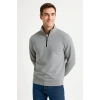 Erkek Dik Yaka Sweatshirt Dik Yaka Yarım Fermuarlı 3 İplik Şardonlu Pamuk Kumaş - Gri