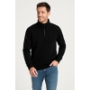 Erkek Dik Yaka Sweatshirt Dik Yaka Yarım Fermuarlı 3 İplik Şardonlu Pamuk Kumaş - Siyah