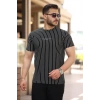 Erkek Dikey çizgili Ottoman Kumaş Kısa Kollu T-shirt