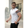 Erkek Fermuar Yakalı Kolları Desenli Kısa Kollu Tişört