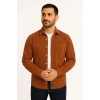 Erkek Fitilli Kadife Cepli Gömlek Oversize Rahat Kalıp - Kahverengi