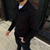 Erkek Fitilli Polar Sweatshirt – Düğmesiz Polo Yaka, Oversize Rahat Kalıp, Kalın Polar Kumaş, Kışlık Ve Baharlık Şık Günlük Üst - Siyah