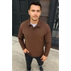 Erkek Fitilli Polar Sweatshirt – Düğmesiz Polo Yaka, Oversize Rahat Kalıp, Kalın Polar Kumaş, Kışlık Ve Baharlık Şık Günlük Üst - Kahverengi