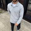 Erkek Fitilli Polar Sweatshirt – Düğmesiz Polo Yaka, Oversize Rahat Kalıp, Kalın Polar Kumaş, Kışlık Ve Baharlık Şık Günlük Üst - Gri