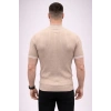 Erkek Fitilli Triko Dokuma Kısa Kol Tişört Yarım Boğaz Modern Yazlık T-Shirt - Bej