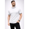 Erkek Fitilli Triko Dokuma Kısa Kol Tişört Yarım Boğaz Modern Yazlık T-Shirt - Beyaz